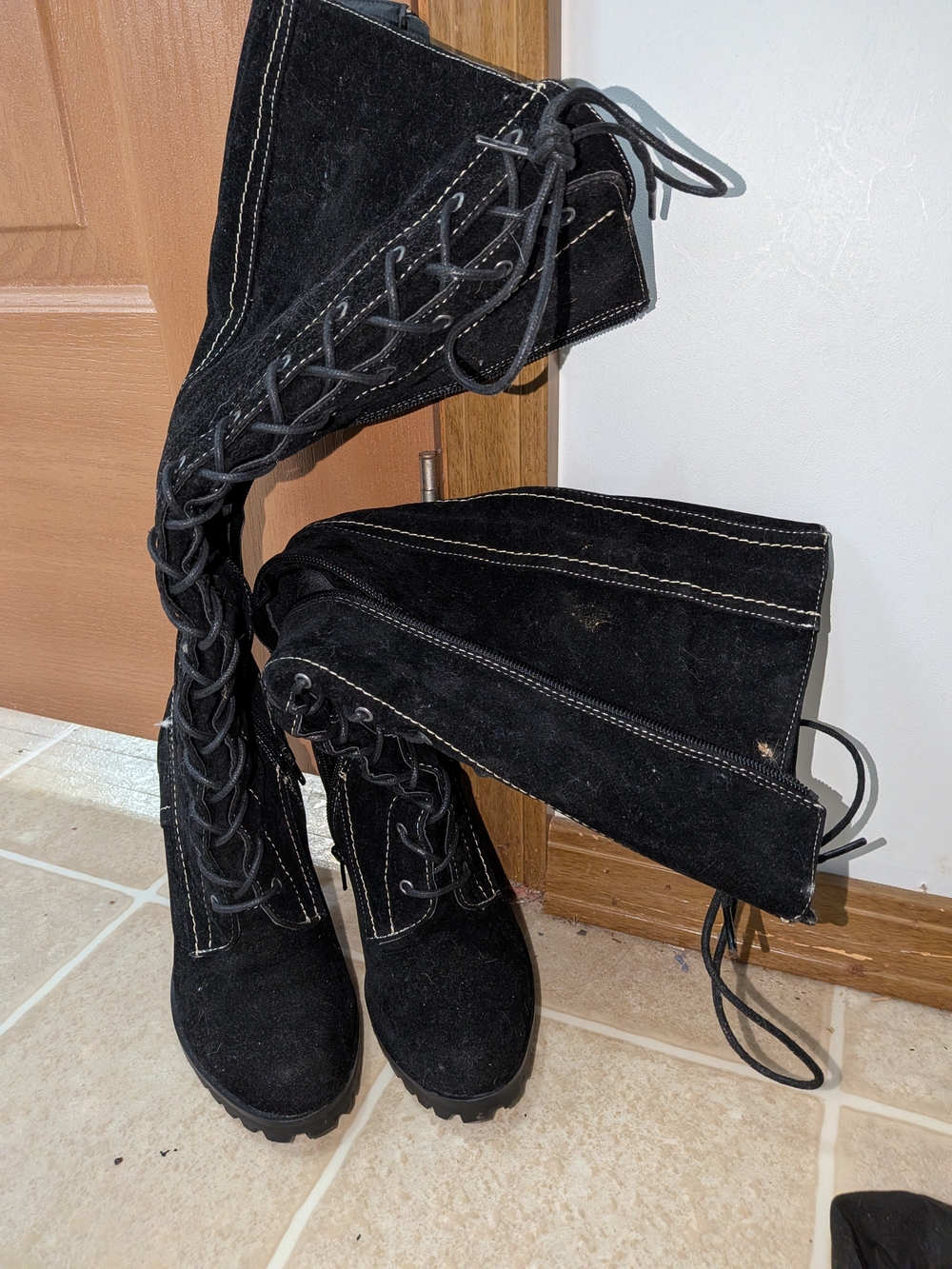 Ainsley Black Suede Lace-Up Knee Boots